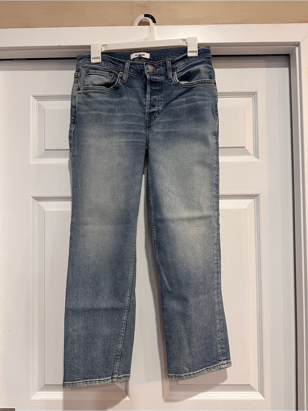 Re/Done Faded Light Blue Straight Jeans
